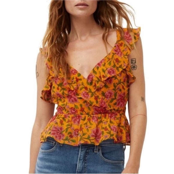 Veronica Beard Orange Silk Floral Randa Ruffle Tank Top Blouse Size 4 NWOT - Picture 1 of 8